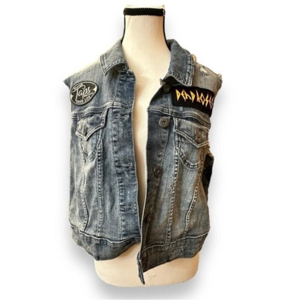 🆕 NWT Torrid 1 Premium Denim PatchJean Jacket Cropped Vest 1x 14 16